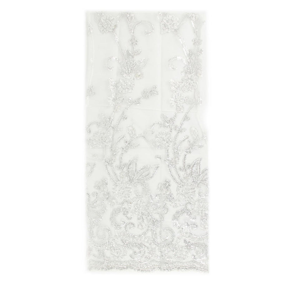 White Organza Floral Sequin Embroidered Chiavari Chair Back Slipcover#whtbkgd