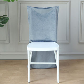 Elevate Your Event Decor with the Dusty Blue Buttery Soft Velvet Chair Cap