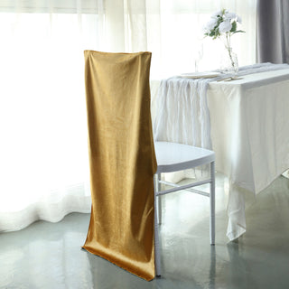 Add Luxury to Your Event with the Gold Buttery Soft Velvet Chiavari Chair Back Slipcover