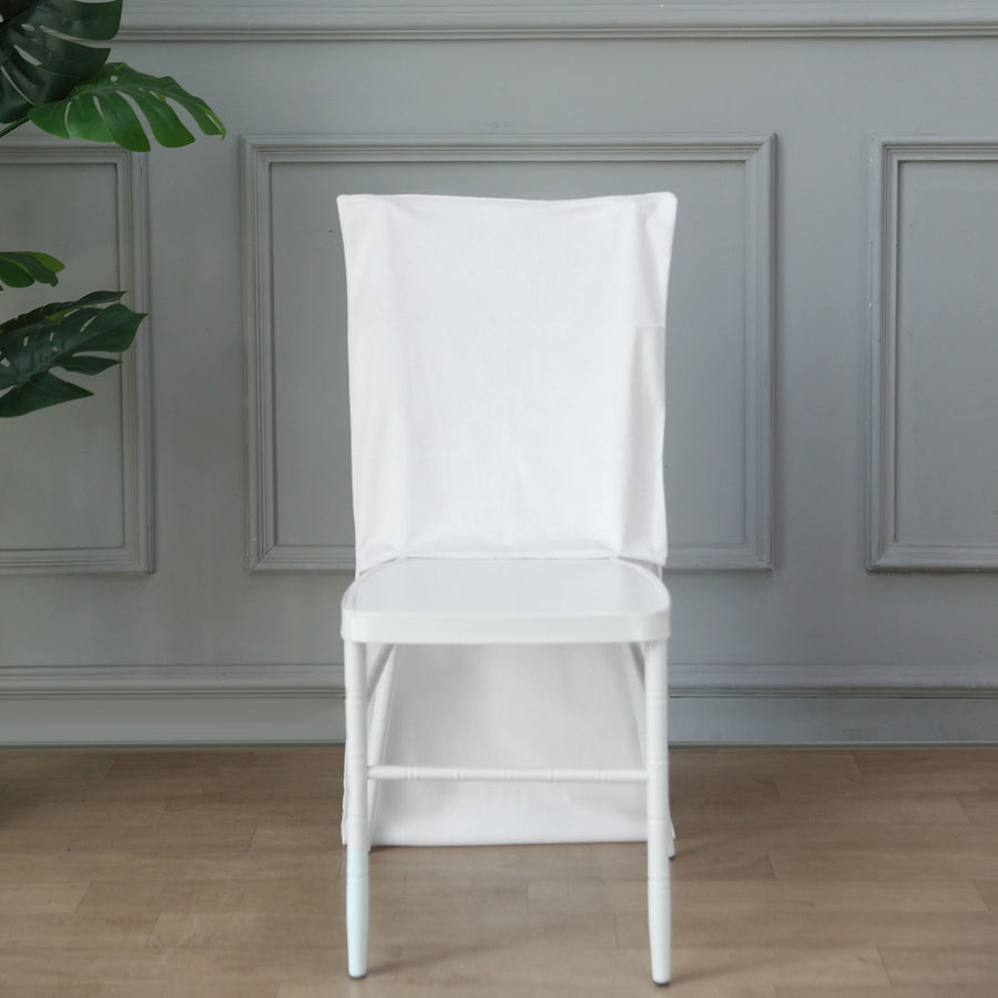 White Buttery Soft Velvet Chiavari Chair Back Slipcover, Solid Back Chair Cover Cap
