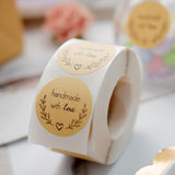 500PCS | 1.5 inch Self Adhesive Handmade with Love Stickers Roll, Bakery Cookies Labels