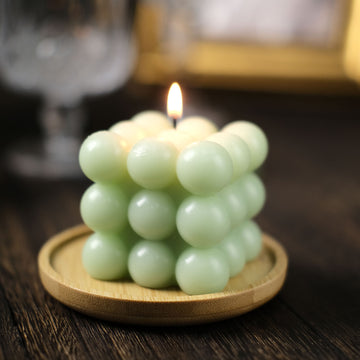 2 Pack 2" Sage Green Bubble Cube Long Burning Paraffin Wax Candle Set, Unscented Decorative Pillar Candle Gift