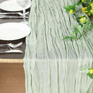 Elevate Your Event with a Stunning Sage Green Gauze Cheesecloth Boho Table Runner Elevate Your Event with a Stunning Sage Green Gauze Cheesecloth Boho Table Runner