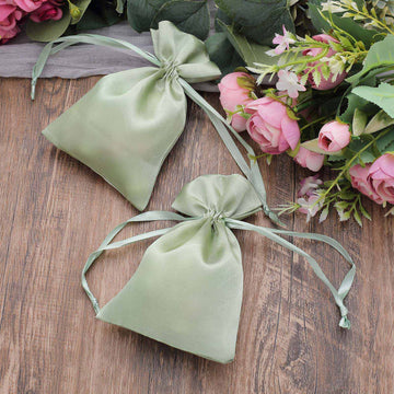 12 Pack 4"x6" Sage Green Satin Drawstring Wedding Party Favor Gift Bags