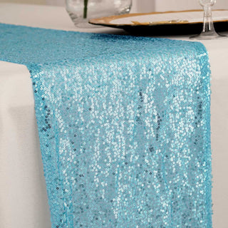Serenity Blue Premium Sequin Table Runner - Add Elegance and Glamour to Your Event
