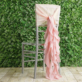 Elegant Blush Chiffon Hoods for Wedding Chair Decor Elegant Blush Chiffon Hoods for Wedding Chair Decor