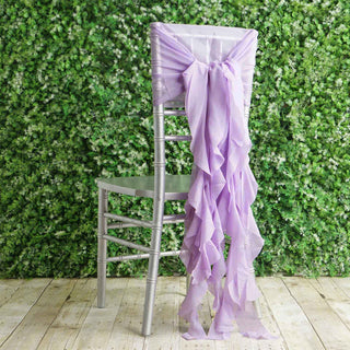 Lavender Chiffon Hoods with Ruffled Willow Chair Sashes