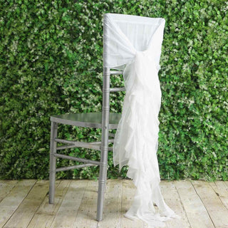 Elevate Your Event Decor with White Chiffon Hoods and Ruffled Willow Chair Sashes Elevate Your Event Decor with White Chiffon Hoods and Ruffled Willow Chair Sashes
