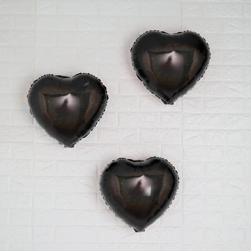 2 Pack 15" 4D Shiny Black Heart Mylar Foil Helium or Air Balloons