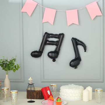 6 Pack Shiny Black Single and Double Music Note Mylar Foil Balloons