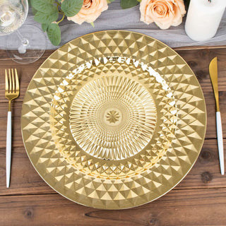 Add Elegance to Your Table with Shiny Gold Diamond Pattern Charger Plates Add Elegance to Your Table with Shiny Gold Diamond Pattern Charger Plates