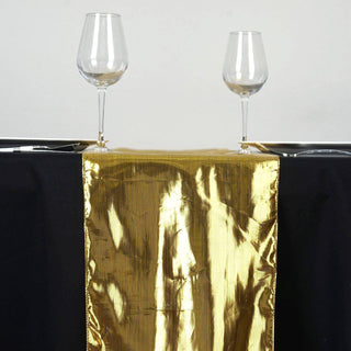 Add a Touch of Elegance with the Shiny Metallic Foil Gold Lame Fabric Table Runner Add a Touch of Elegance with the Shiny Metallic Foil Gold Lame Fabric Table Runner