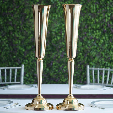 2 Pack 29" Shiny Metallic Gold Reversible Hourglass Vase Set, Votive Candle Holders