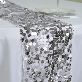 Add a Touch of Elegance with the Silver Big Payette Sequin Table Runner