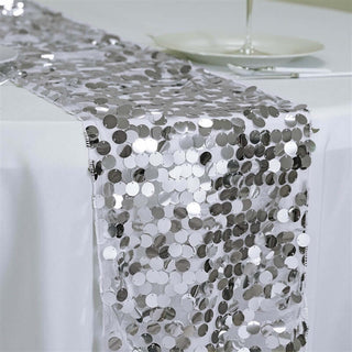 Add a Touch of Elegance with the Silver Big Payette Sequin Table Runner Add a Touch of Elegance with the Silver Big Payette Sequin Table Runner