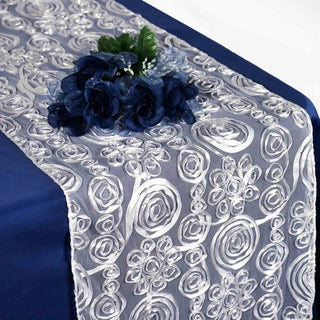 Create an Opulent Paradise with a Silver Couture Tulle Satin Table Runner