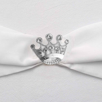 2" Silver Diamond Metal Crown Sash Bow Pin, Rhinestone Tiara Chair Wrap Band Buckle Brooch