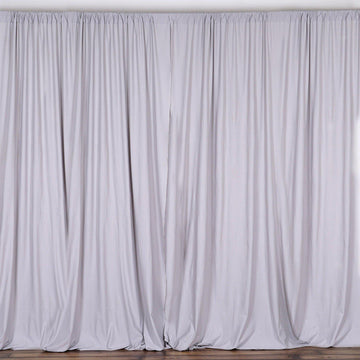 2 Pack Silver Scuba Polyester Event Curtain Drapes, Inherently Flame Resistant Backdrop Event Panels Wrinkle Free with Rod Pockets - 10ftx10ft