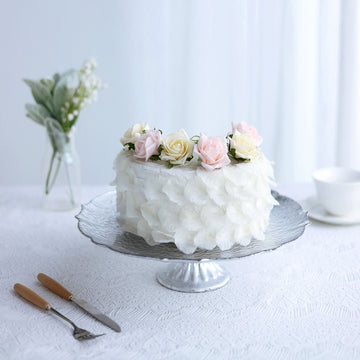 14" Silver Glass Pedestal Cake Stand Plate, Cupcake Holder, Dessert Appetizer Display - Scalloped Edge