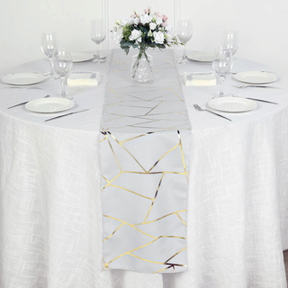 Elegant Silver and Gold Foil Geometric Pattern Polyester Table Runner