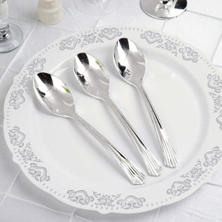Add Elegance to Your Event with 7" Silver Heavy Duty Disposable Spoons Add Elegance to Your Event with 7" Silver Heavy Duty Disposable Spoons