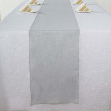 12"x108" Silver Linen Table Runner, Slubby Textured Wrinkle Resistant Table Runner