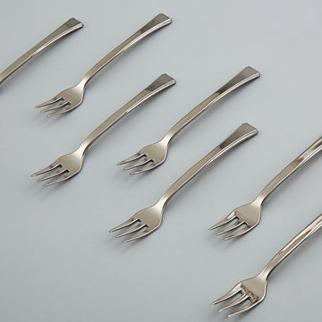 36 Pack 4" Silver Mini Heavy Duty Disposable Dessert Forks, Plastic Silverware