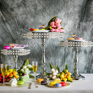 Elegant and Sparkling Silver Pearl Beaded Wedding Cake Stands