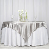 72" x 72" Silver Seamless Satin Square Tablecloth Overlay