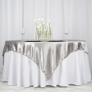 Durable and Elegant Silver Seamless Satin Square Tablecloth Overlay