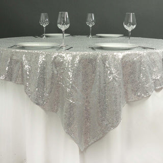 Silver Sequin Sparkly Square Table Overlay