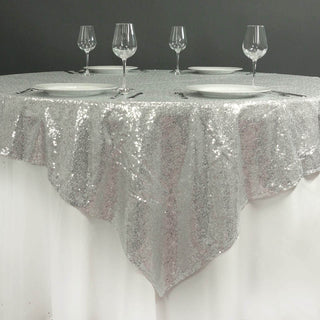 Silver Sequin Sparkly Square Table Overlay Silver Sequin Sparkly Square Table Overlay