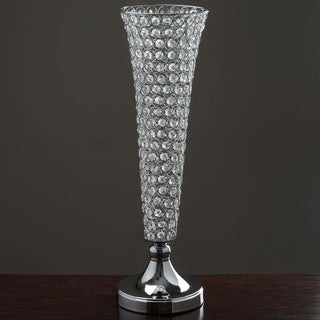 Silver 22” Tall Crystal Beaded Trumpet Vase Set Silver 22” Tall Crystal Beaded Trumpet Vase Set