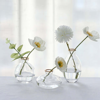 Elegant Clear Glass Flower Vases with Metallic Gold Rim Elegant Clear Glass Flower Vases with Metallic Gold Rim