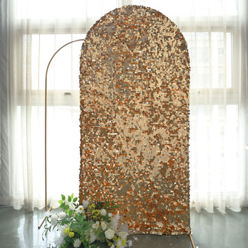 7ft Sparkly Gold Double Sided Big Payette Sequin Chiara Backdrop Stand Cover For Fitted Round Top Wedding Arch