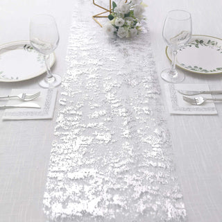 Add Elegance to Your Event with the Metallic Silver Foil Table Runner Add Elegance to Your Event with the Metallic Silver Foil Table Runner