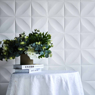 10 Pack 52 Sq ft 3D White Foam Self Adhesive Wall Panels - Diamond Design