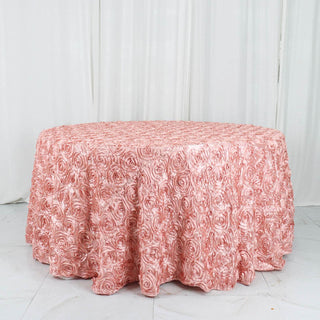 Elevate Your Event with the 120" Dusty Rose Seamless Grandiose 3D Rosette Satin Round Tablecloth Elevate Your Event with the 120" Dusty Rose Seamless Grandiose 3D Rosette Satin Round Tablecloth