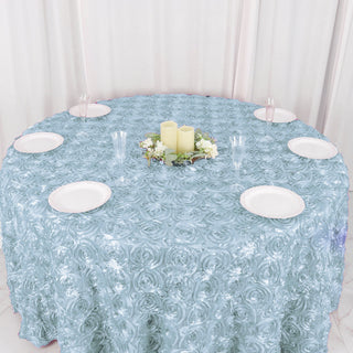 Create a Dreamy Atmosphere with the Light Blue 120" Seamless Rosette Satin Round Tablecloth