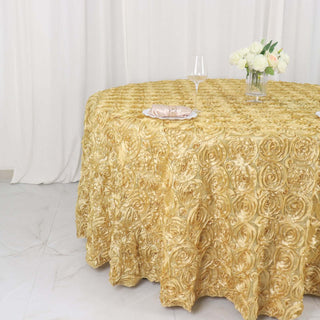 Elegant Champagne Seamless Grandiose 3D Rosette Satin Round Tablecloth Elegant Champagne Seamless Grandiose 3D Rosette Satin Round Tablecloth