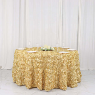 Create a Luxurious Atmosphere with Champagne Seamless Grandiose 3D Rosette Satin Round Tablecloth Create a Luxurious Atmosphere with Champagne Seamless Grandiose 3D Rosette Satin Round Tablecloth