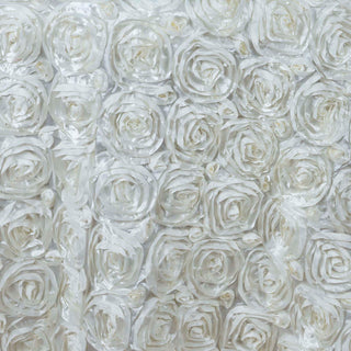 Create a Dreamy Atmosphere with our Ivory Seamless Grandiose Rosette 3D Satin Round Tablecloth