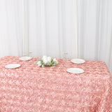 90x132inch Dusty Rose Grandiose 3D Rosette Satin Rectangle Tablecloth
