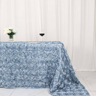 Create an Elegant Ambiance with the Grandiose 3D Rosette Satin Rectangle Tablecloth Create an Elegant Ambiance with the Grandiose 3D Rosette Satin Rectangle Tablecloth
