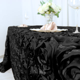 Create a Captivating Atmosphere with Black Rosette Satin Tablecloth