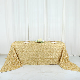 Elegant Champagne Seamless Grandiose Rosette 3D Satin Rectangle Tablecloth