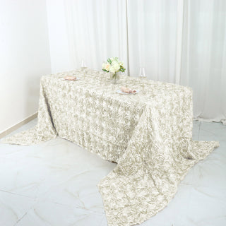 Elegant Ivory Rosette Tablecloth for Stunning Event Decor