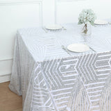 90x132inch Silver Geometric Glitz Art Deco Sequin Rectangular Tablecloth