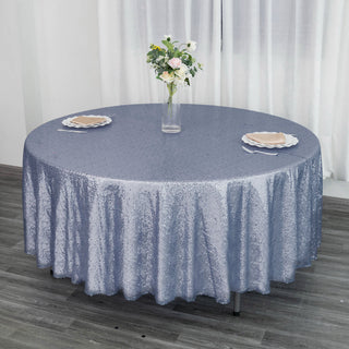 Elevate Your Event with the Dusty Blue Sequin Round Tablecloth