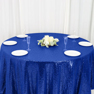Create a Timeless and Elegant Ambiance with the Royal Blue Seamless Premium Sequin Round Tablecloth